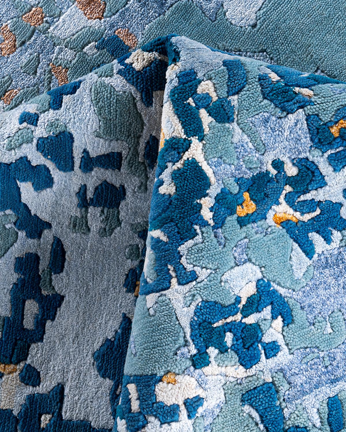 Alfombra Abstracta Contemporánea Moderna Anudada a Mano de Seda y Lana Blanca 9'2