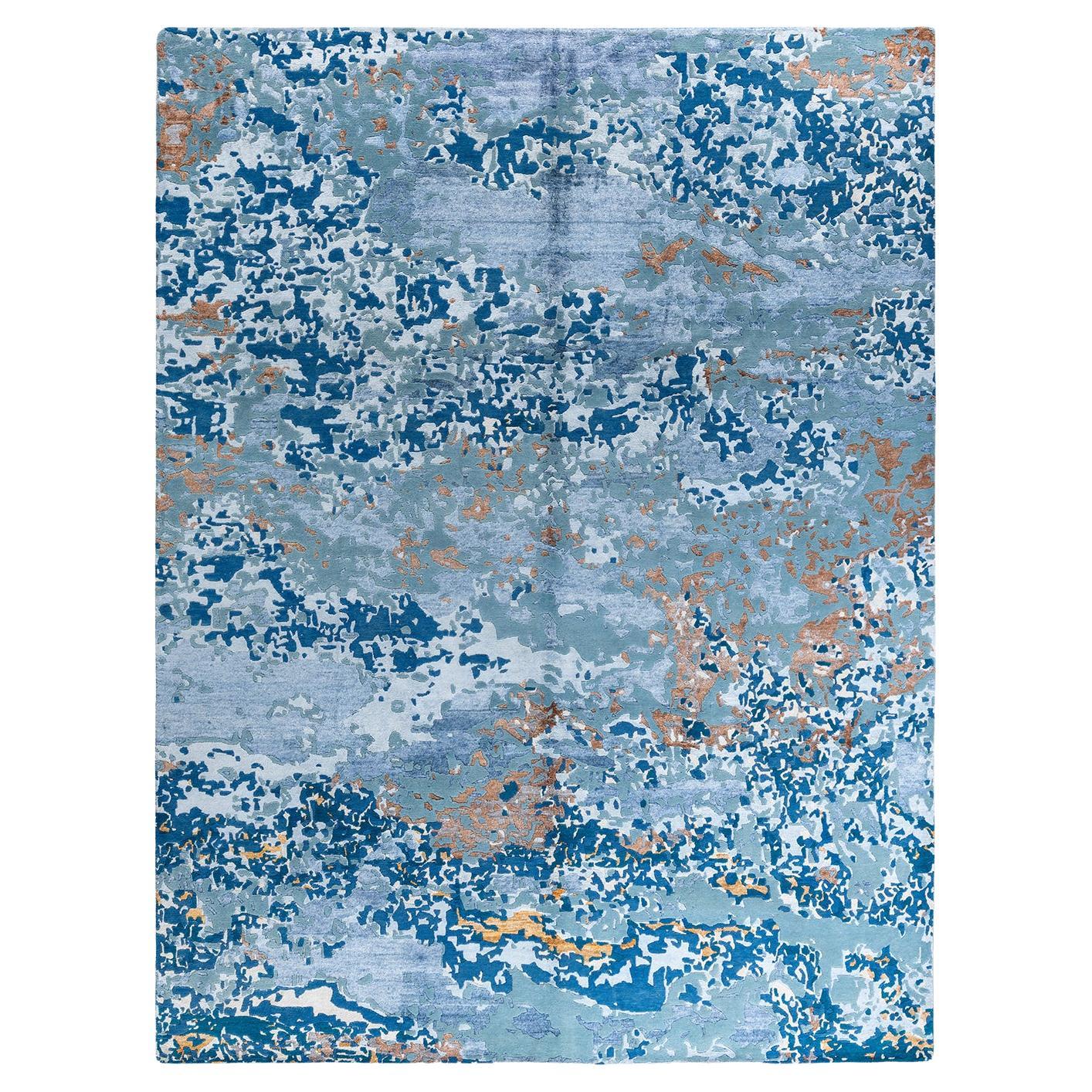 Contemporary Modern Hand Knotted Abstract Silk & Wool White Area Rug 9'2" x12'1"
