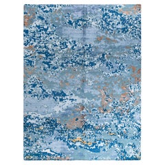 Contemporary Modern Hand Knotted Abstract Silk & Wool White Area Rug 9'2" x12'1"
