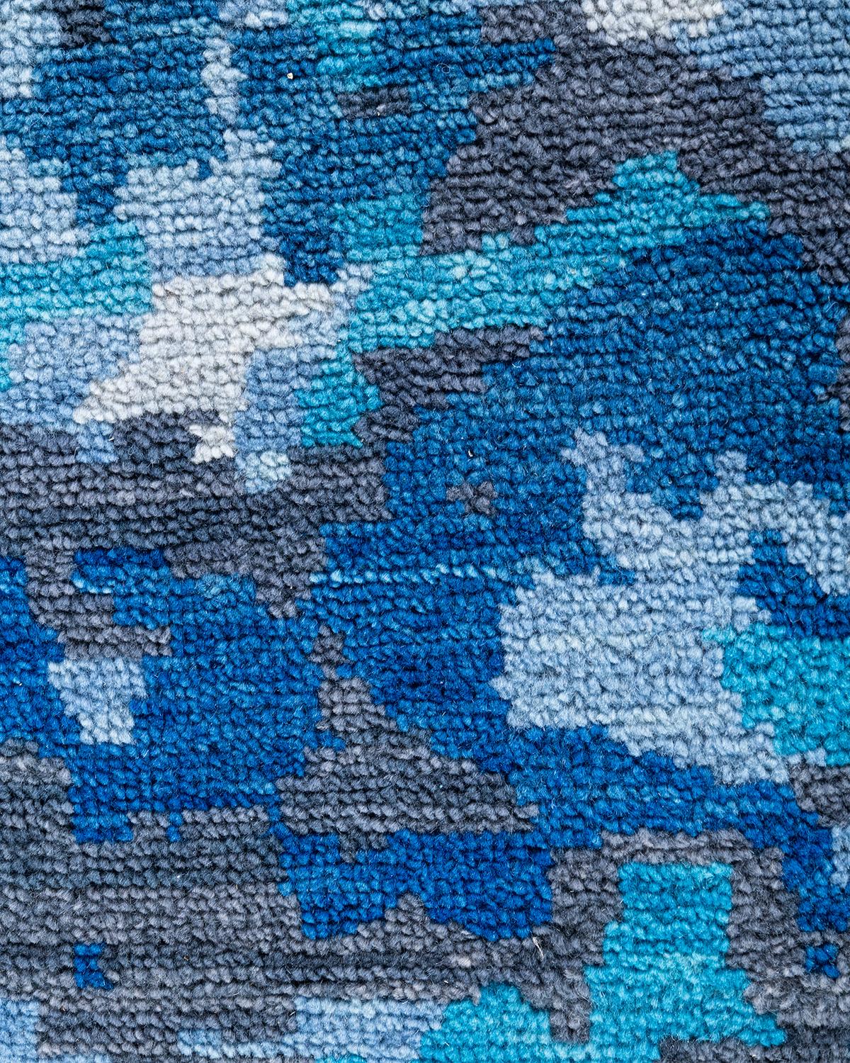 Indiano Contemporary Modern Hand Knoted Abstract Wool Blue Area Rugs 7' 10