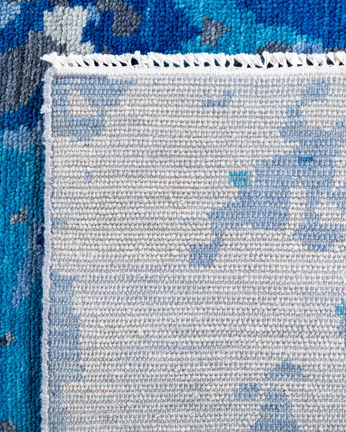 Contemporary Modern Hand Knoted Abstract Wool Blue Area Rugs 7' 10