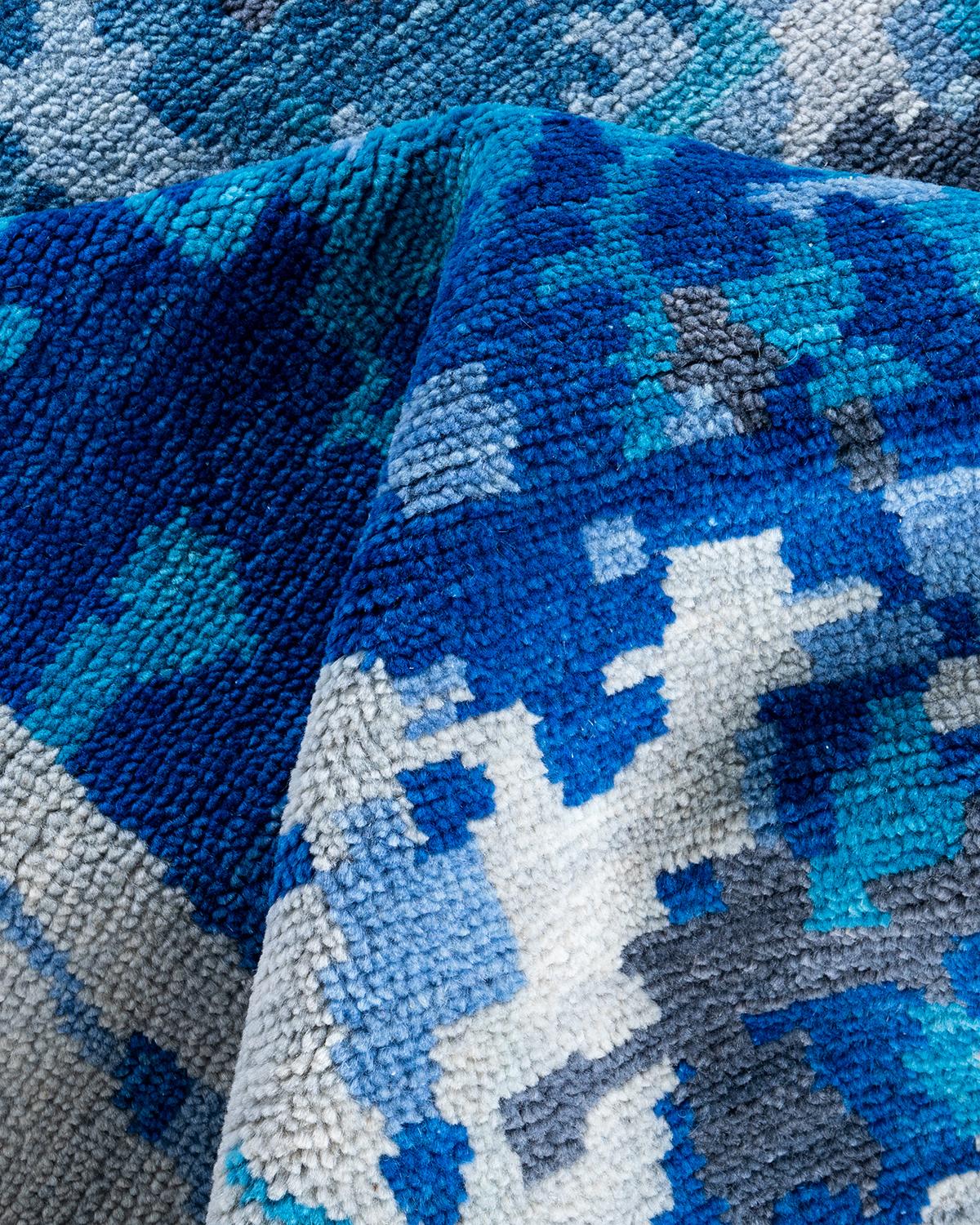 Lana Contemporary Modern Hand Knoted Abstract Wool Blue Area Rugs 7' 10