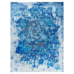 Contemporary Modern Hand Knotted Abstract Wool Blue Area Rug 7' 10" x 10' 2"