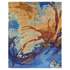 Contemporary Modern Hand Knotted Abstract Wool Blue Area Rug 8' 2" x 10' 1"