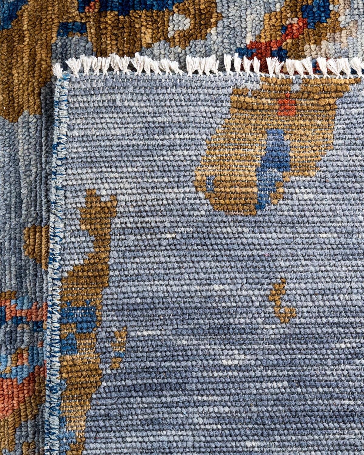 Contemporary Modern Hand Knotted Abstract Wool Blue Area Rug 9' 0