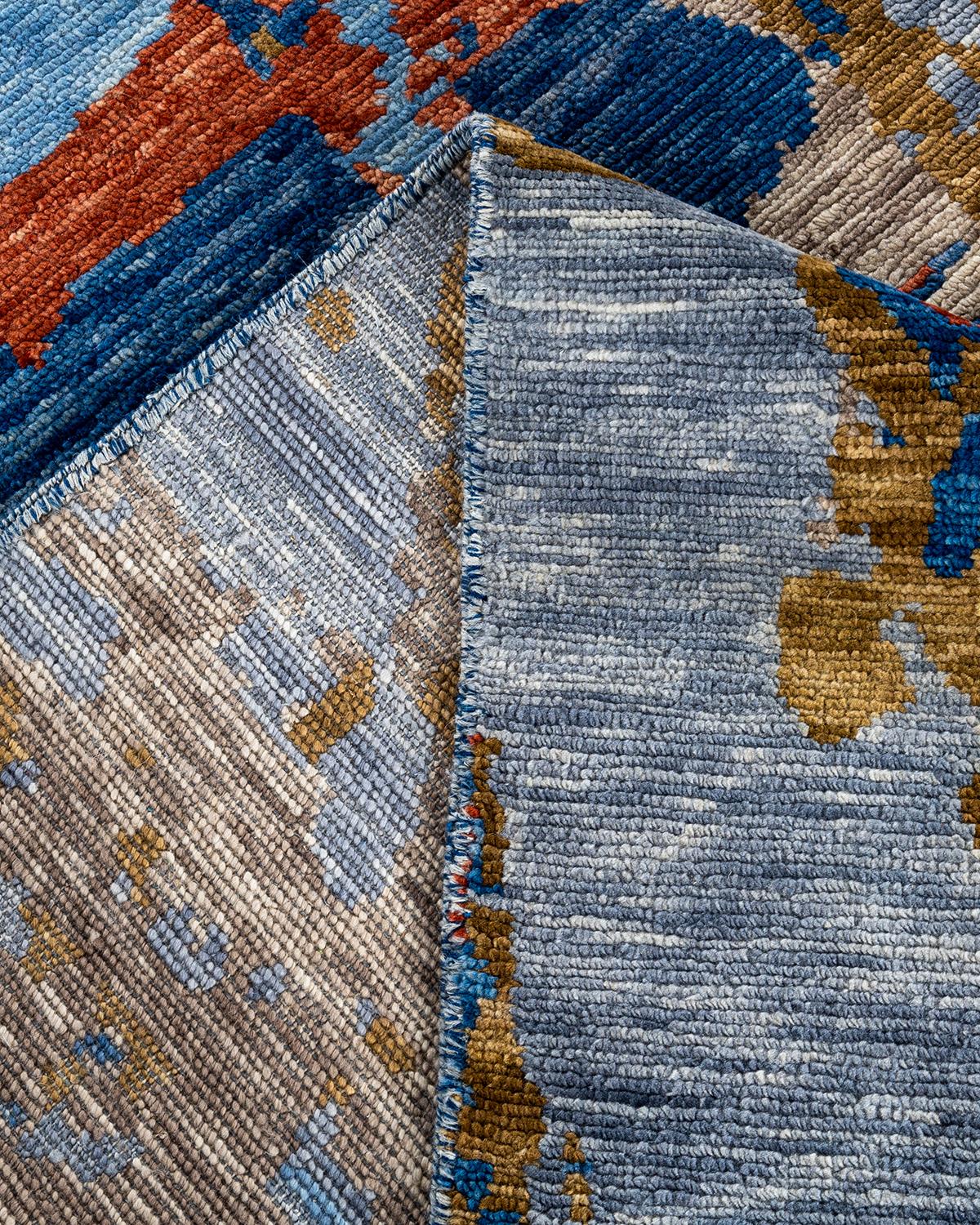 Contemporary Modern Hand Knotted Abstract Wool Blue Area Rug 9' 0