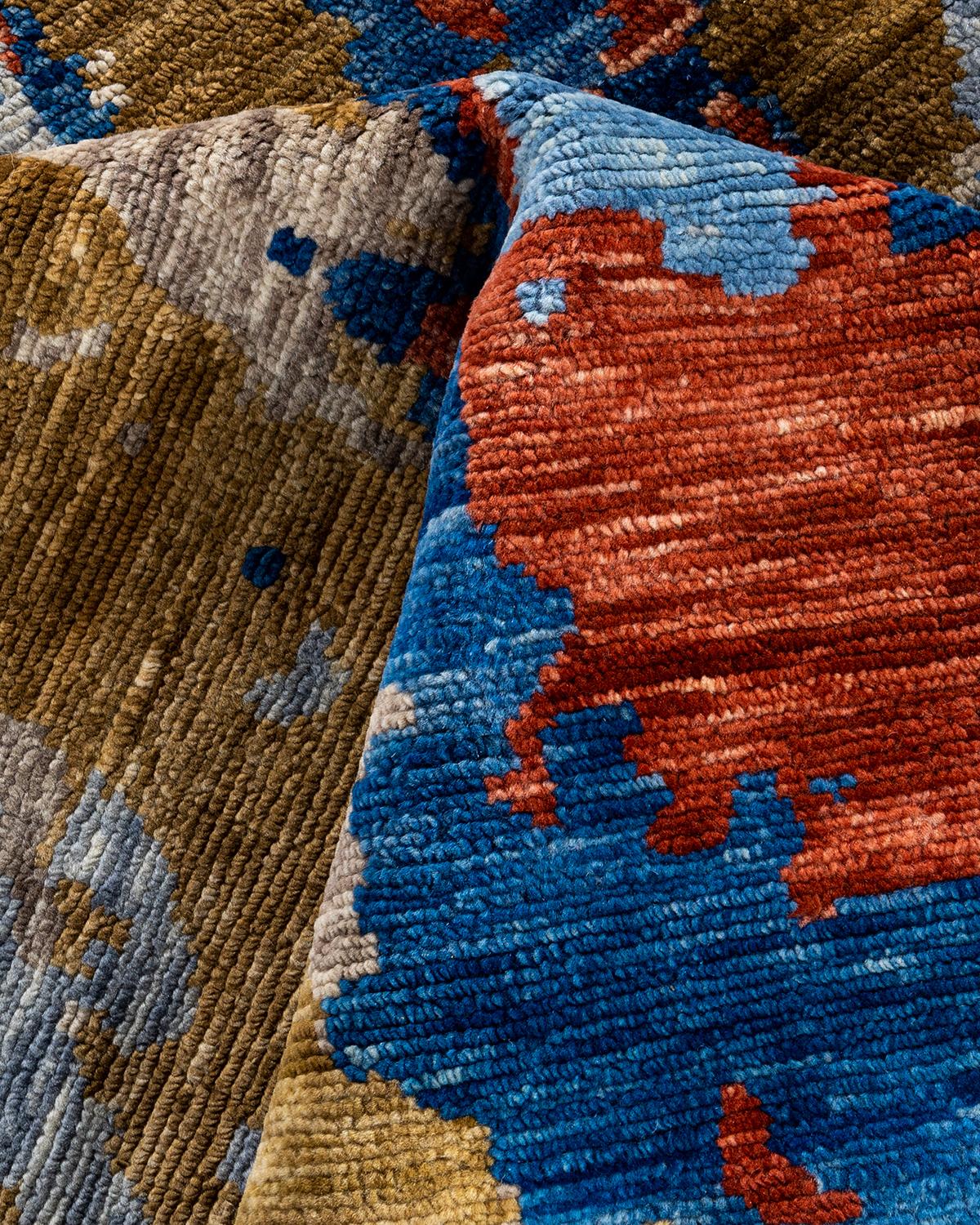 Contemporary Modern Hand Knotted Abstract Wool Blue Area Rug 9' 0
