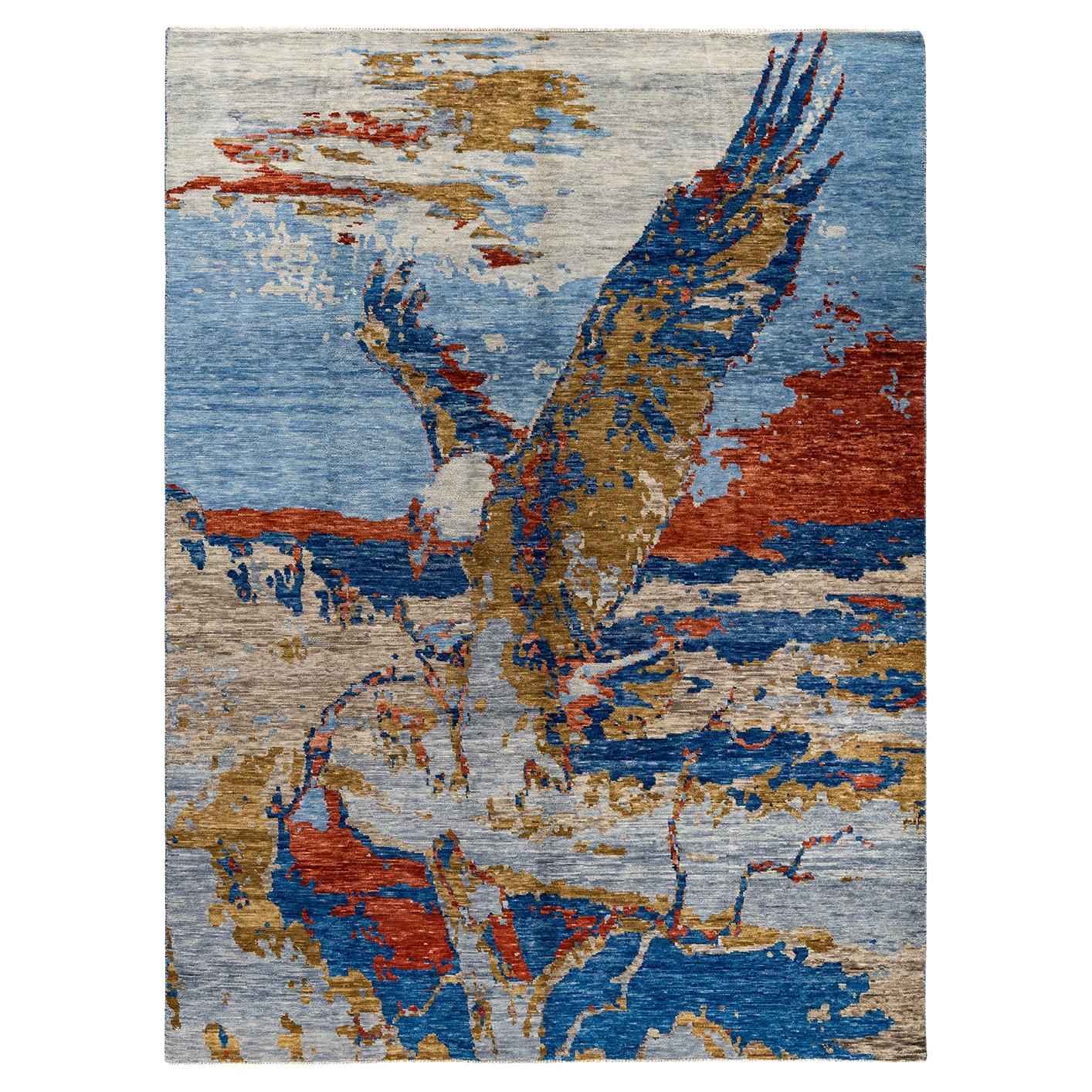 Contemporary Modern Hand Knotted Abstract Wool Blue Area Rug 9' 0" x 12' 0" For Sale