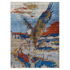 Contemporary Modern Hand Knotted Abstract Wool Blue Area Rug 9' 0" x 12' 0"