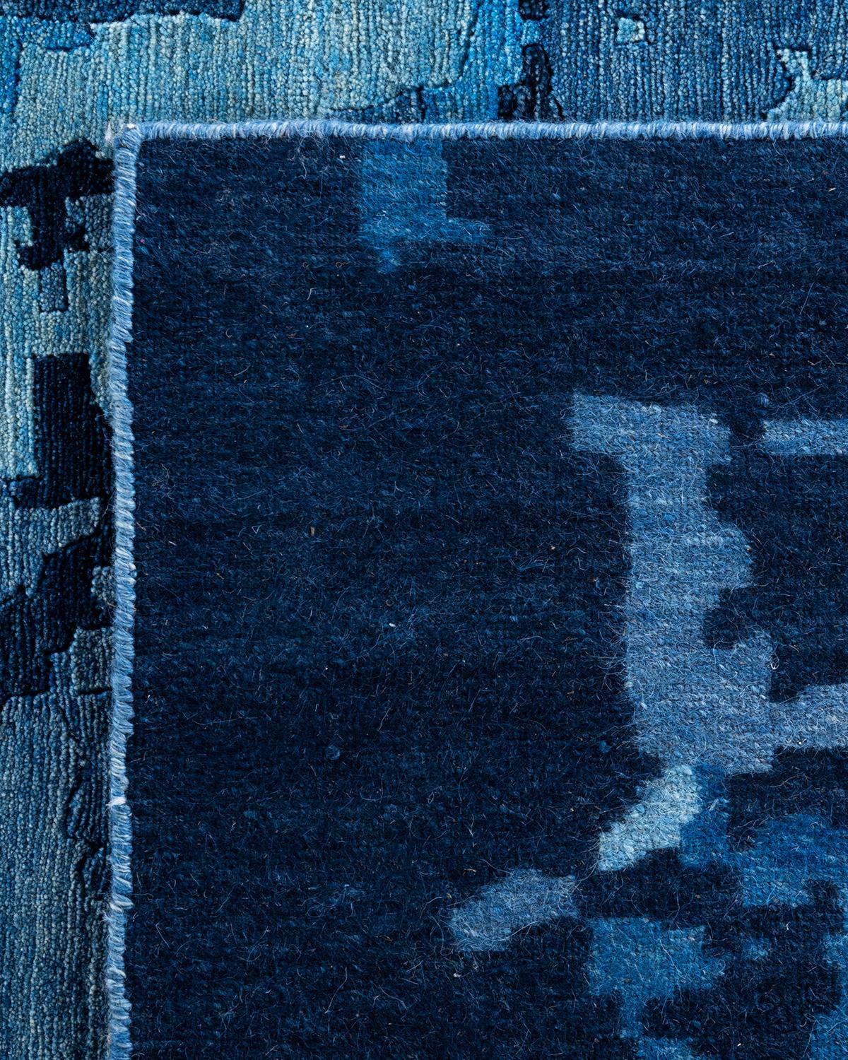 Tappeto moderno e contemporaneo in lana astratta annodata a mano di colore blu 9' 2