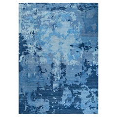 Contemporary Modern Hand Knotted Abstract Wool Blue Area Rug 9' 2" x 12' 4"