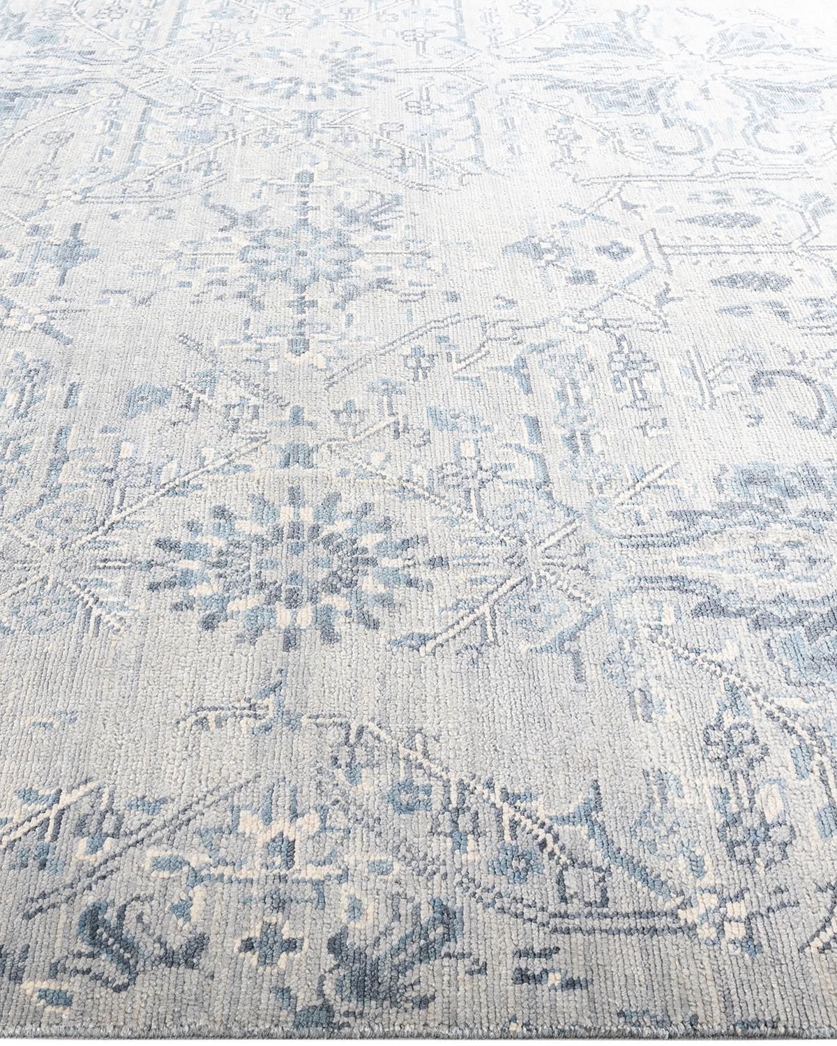 Contemporary Modern Hand Knotted Abstract Wool Gray Area Rug 7' 10