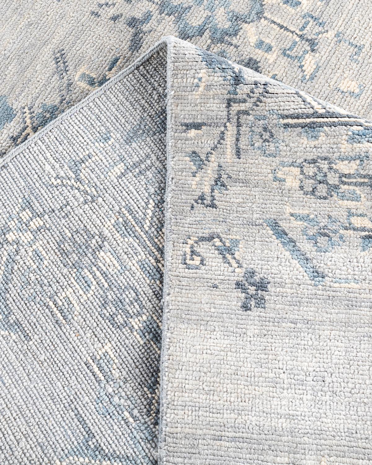 Contemporary Modern Hand Knotted Abstract Wool Gray Area Rug 7' 10