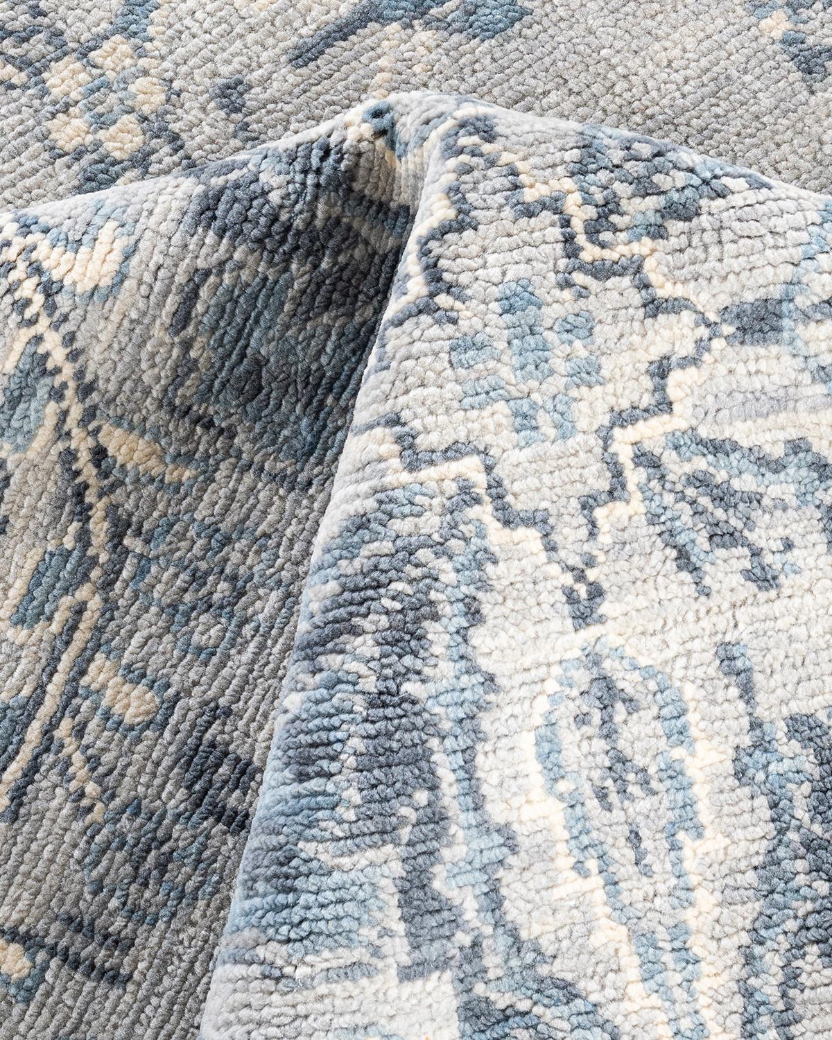 Contemporary Modern Hand Knotted Abstract Wool Gray Area Rug 7' 10