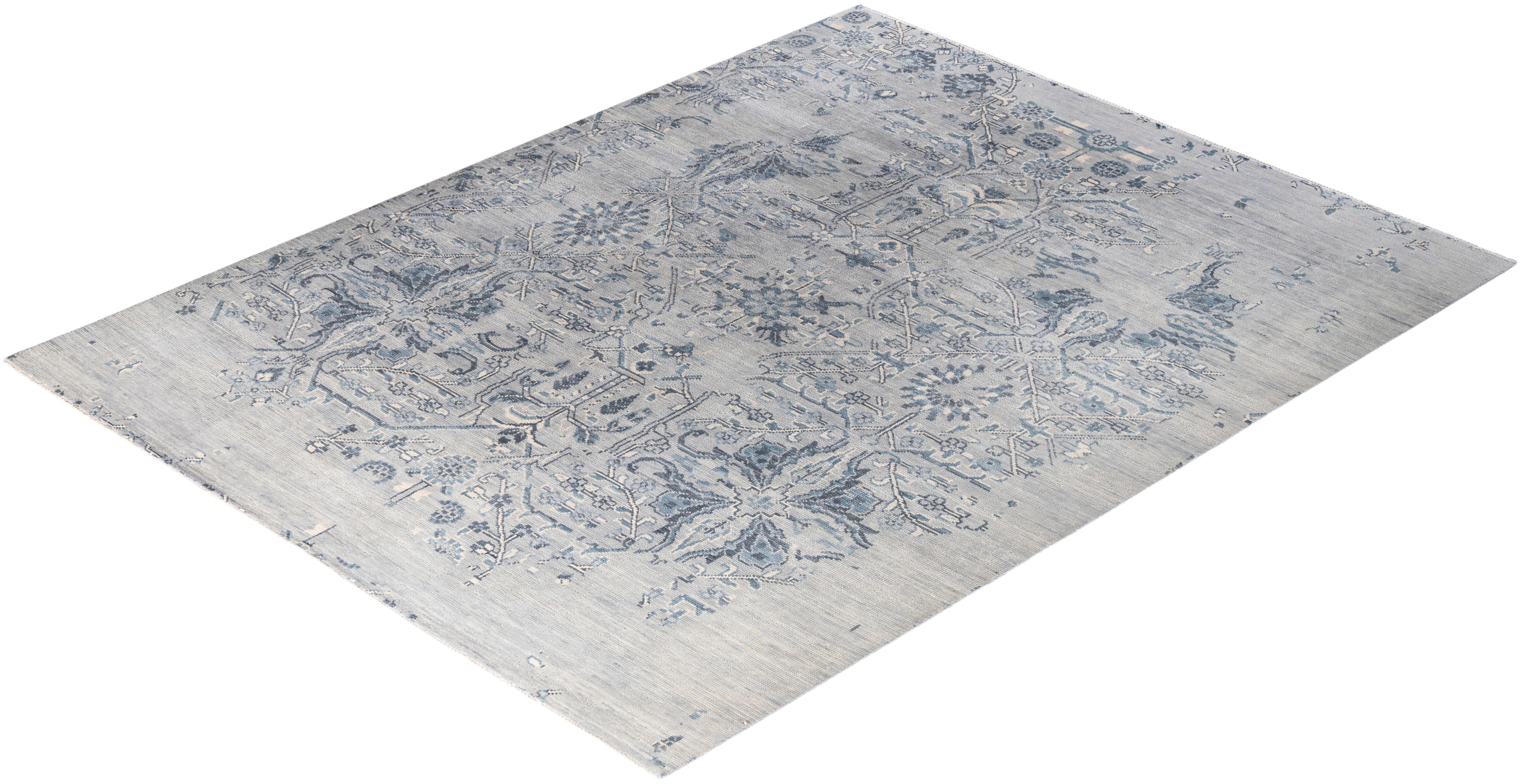 Contemporary Modern Hand Knotted Abstract Wool Gray Area Rug 7' 10