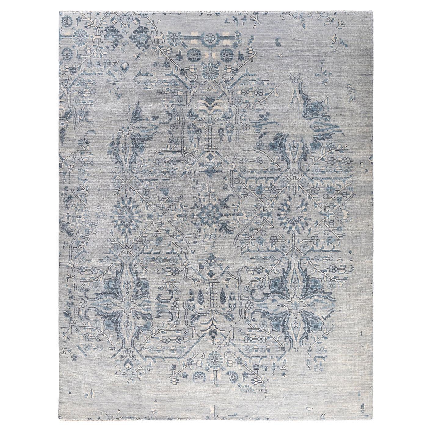 Contemporary Modern Hand Knots Rugs, Tappeto astratto in lana grigio, 7' 10" x 10' 0".