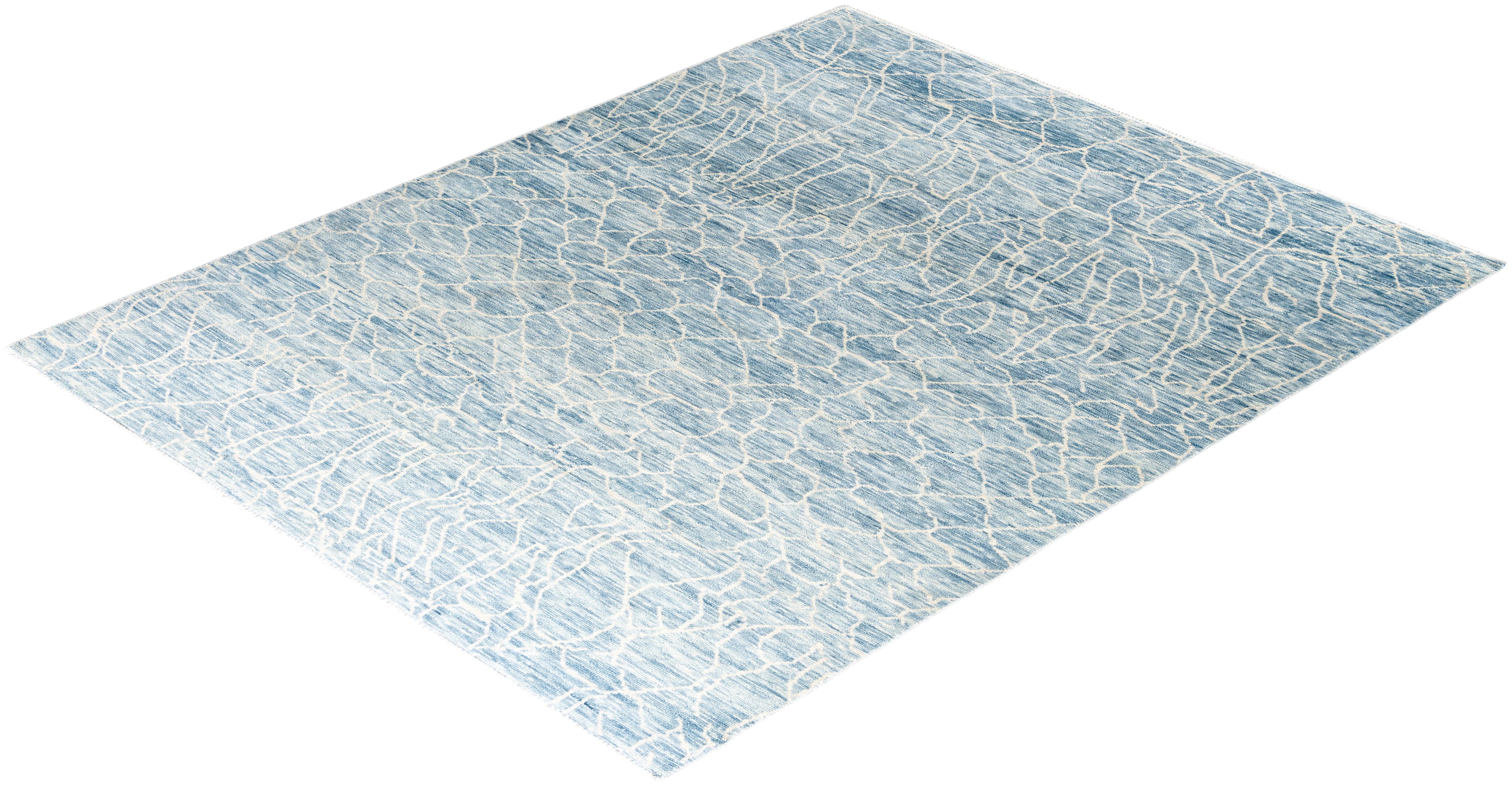 Contemporary Modern Hand Knotted Abstract Wool Gray Area Rug 7' 10