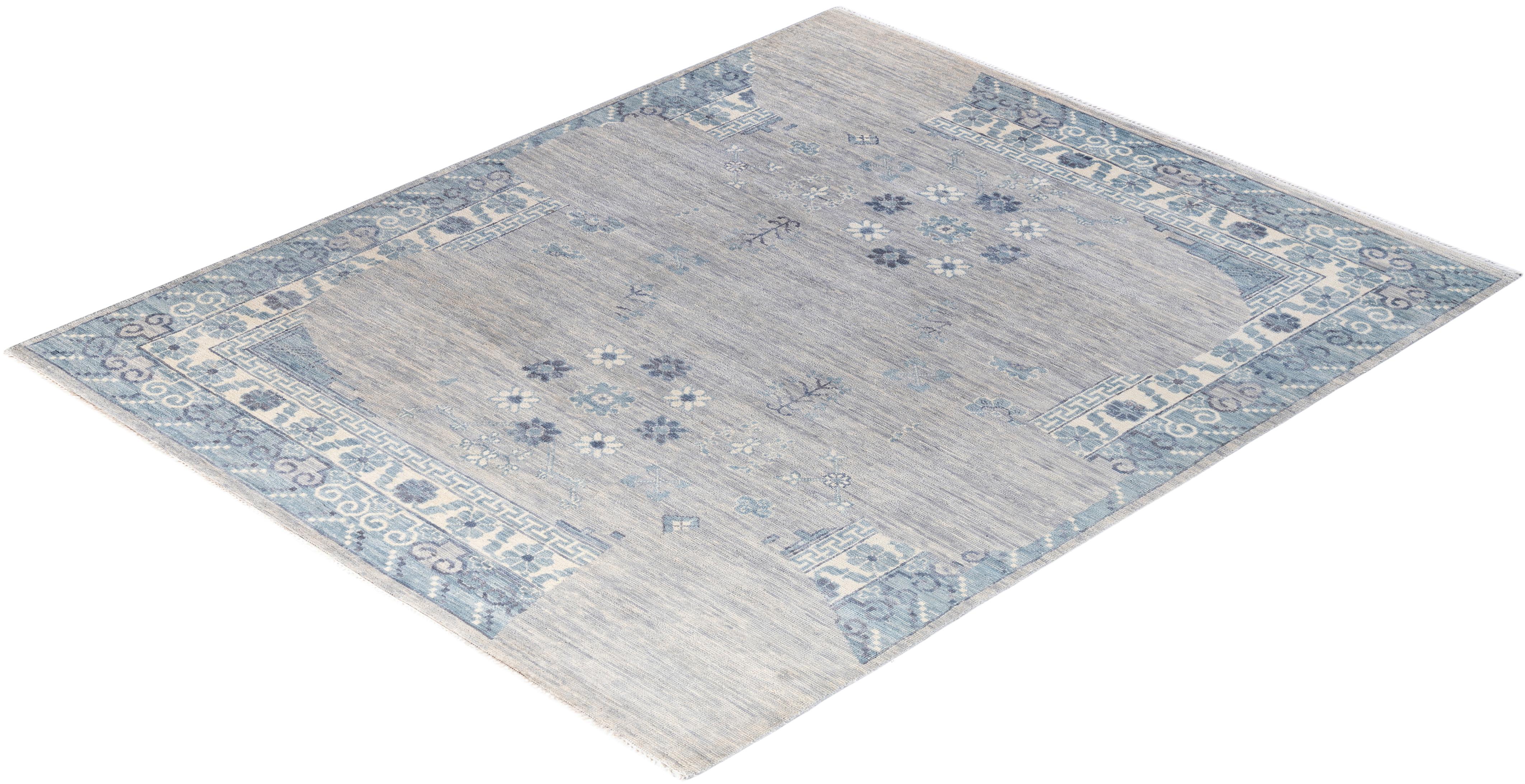 Contemporary Modern Hand Knoted Abstract Wool Gray Area Rugs 8' 1
