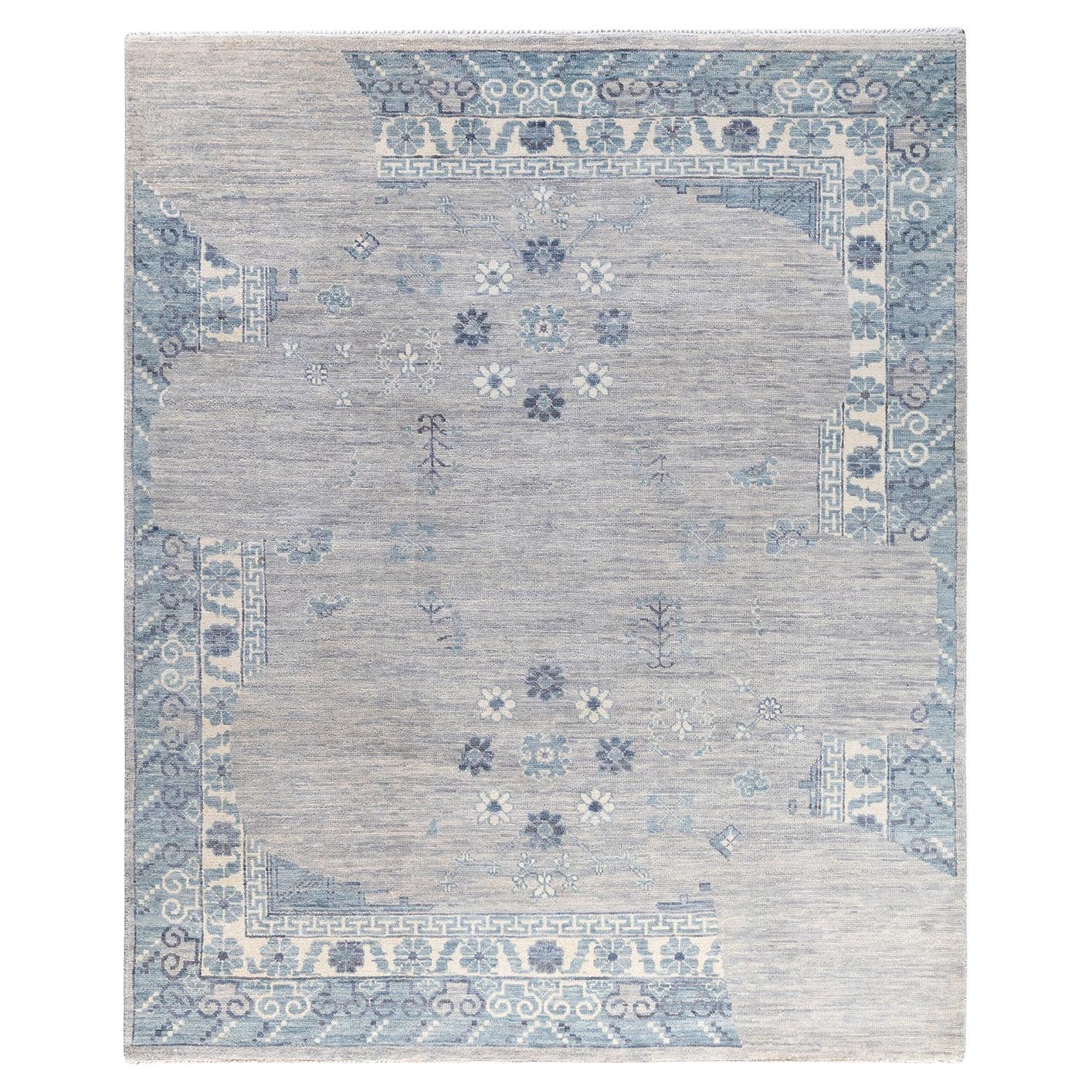 Alfombra de lana abstracta anudada a mano, moderna y contemporánea, 8' 1" x 9' 8" Gris