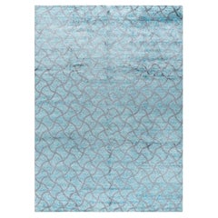 Contemporary Modern Hand Knotted Checkered Silk Green Area Rug 9' 0" x 12' 4"
