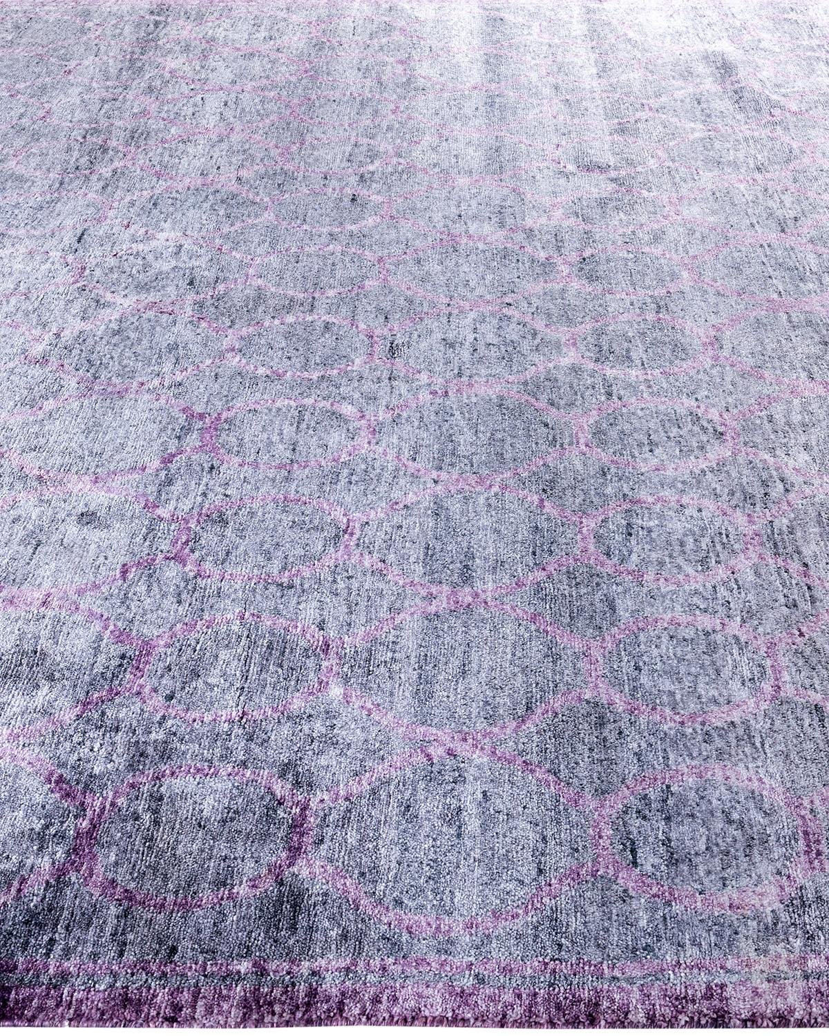 Contemporary Modern Hand Knotted Floral Silk Gray Area Rug 7' 10