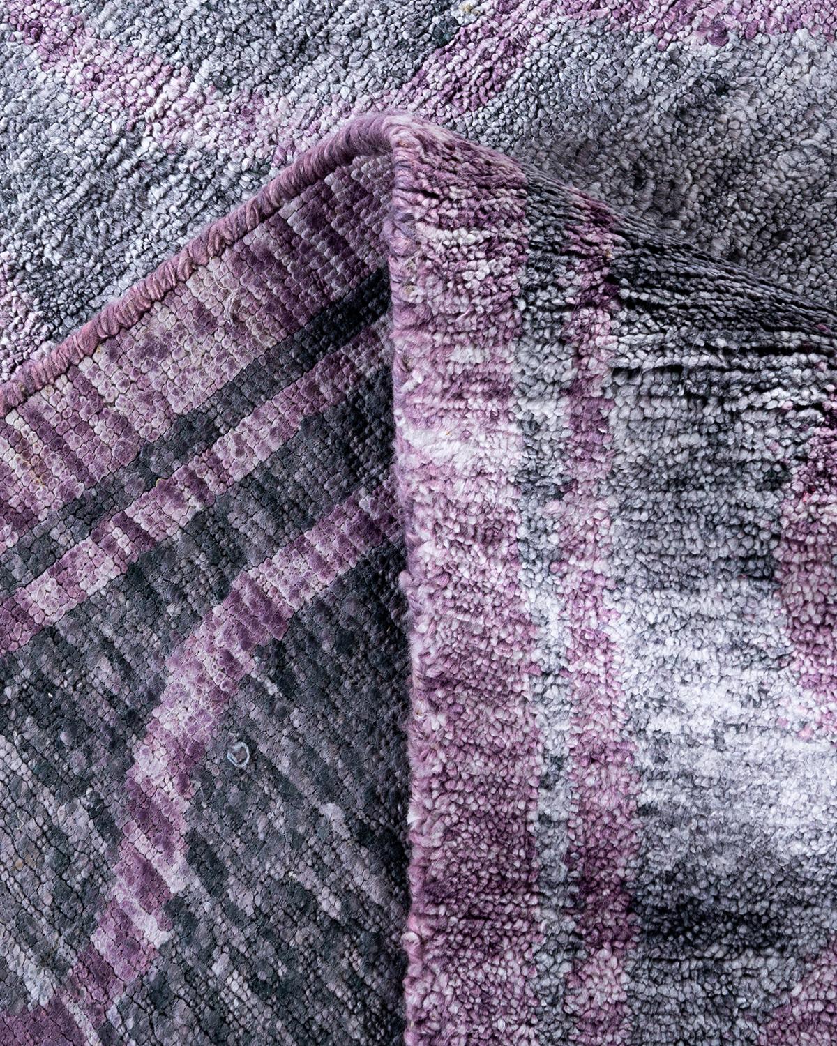 Contemporary Modern Hand Knotted Floral Silk Gray Area Rug 7' 10