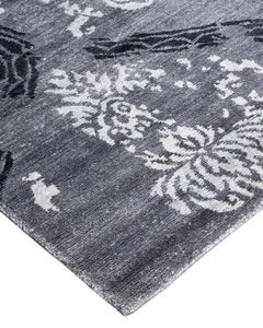 Contemporary Modern Hand Knotted Floral Silk Gray Area Rug 9' 2" x 12' 5"