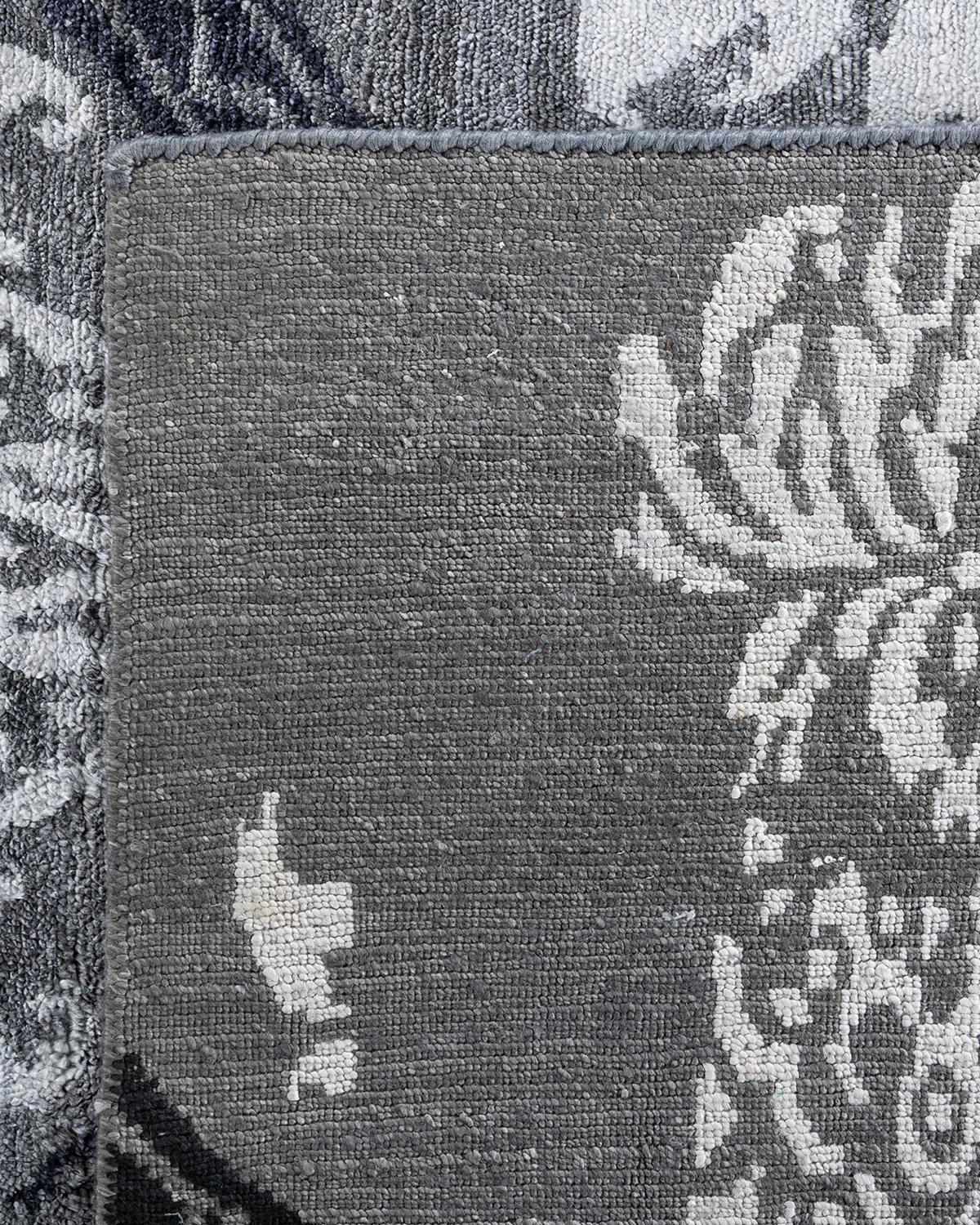 Tappeto moderno e contemporaneo in seta floreale grigio annodato a mano 9' 2
