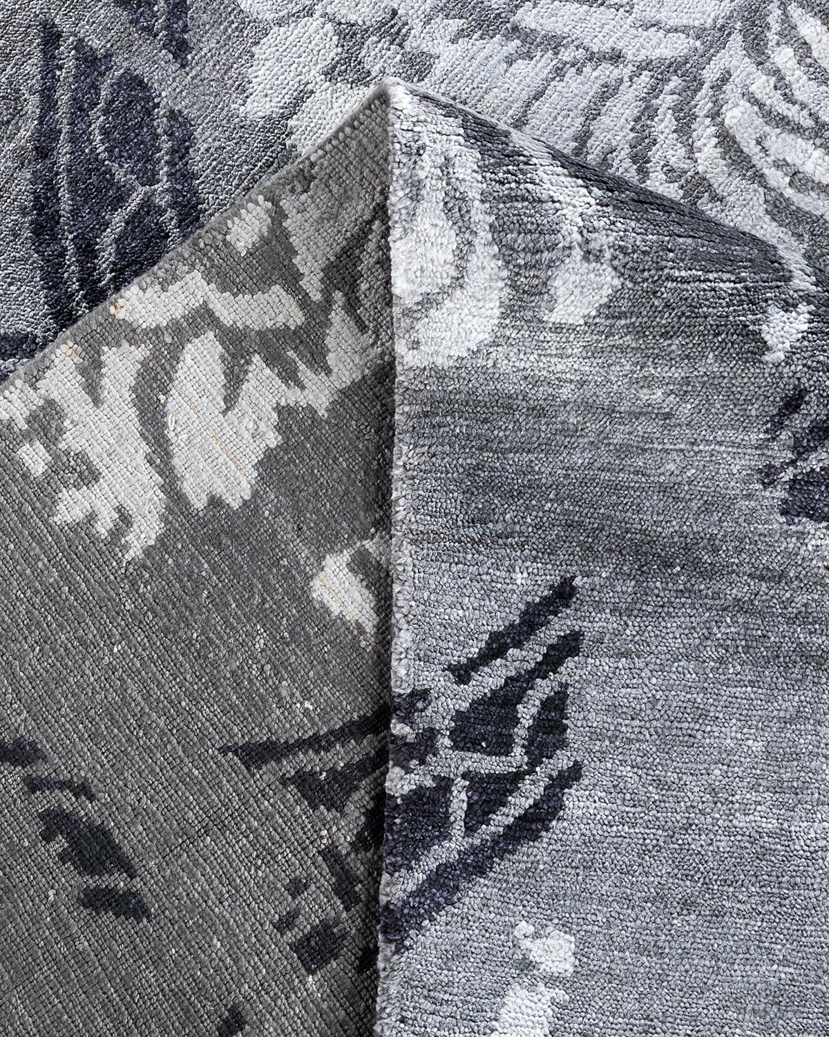 XXI secolo e contemporaneo Tappeto moderno e contemporaneo in seta floreale grigio annodato a mano 9' 2