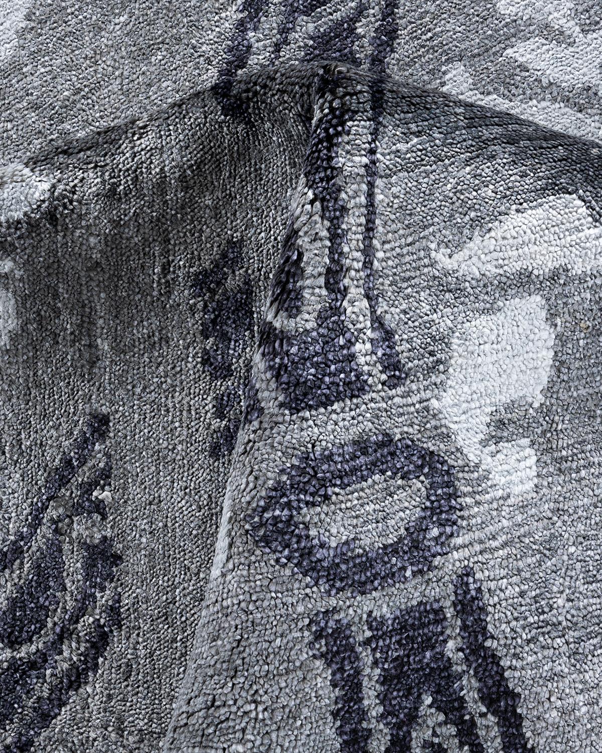Seta Tappeto moderno e contemporaneo in seta floreale grigio annodato a mano 9' 2