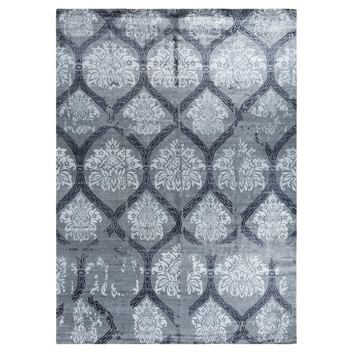 Contemporary Modern Hand Knotted Floral Silk Gray Area Rug 9' 2" x 12' 5"
