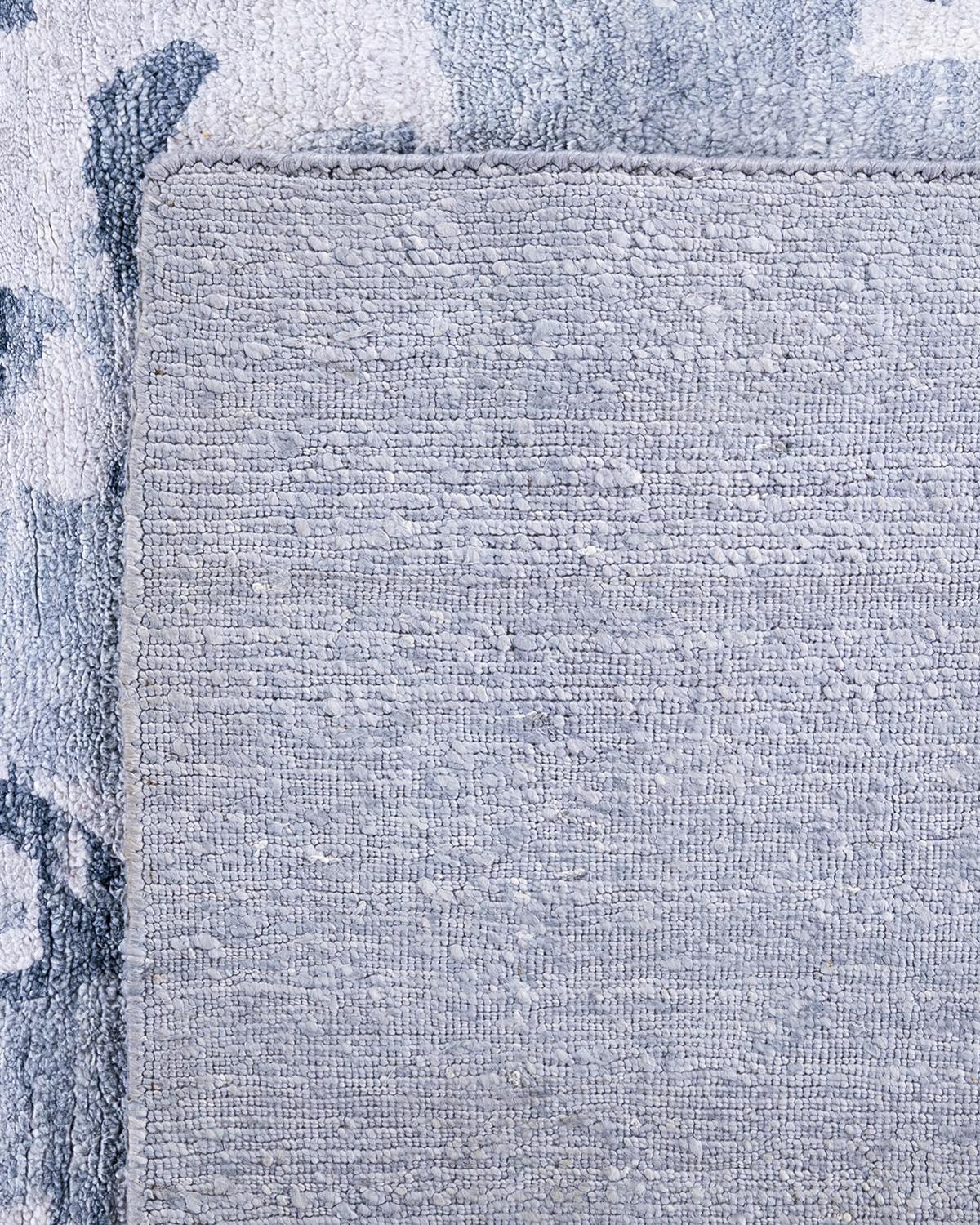 Tappeto moderno contemporaneo in seta floreale grigio annodato a mano 9' 4