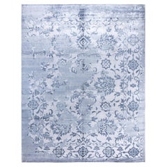 Contemporary Modern Hand Knotted Floral Silk Gray Area Rug 9' 4" x 12' 1"