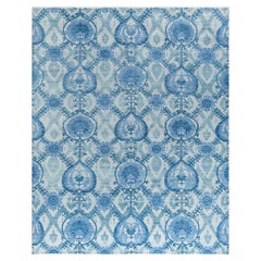 Contemporary Modern Hand Knotted Floral Silk Ivory Area Rug 9' 1" x 12' 3"