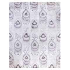 Contemporary Modern Floral Flotted Silk Ivory Area Rug 9' 2" x 11' 9" (tapis contemporain moderne en soie nouée à la main)