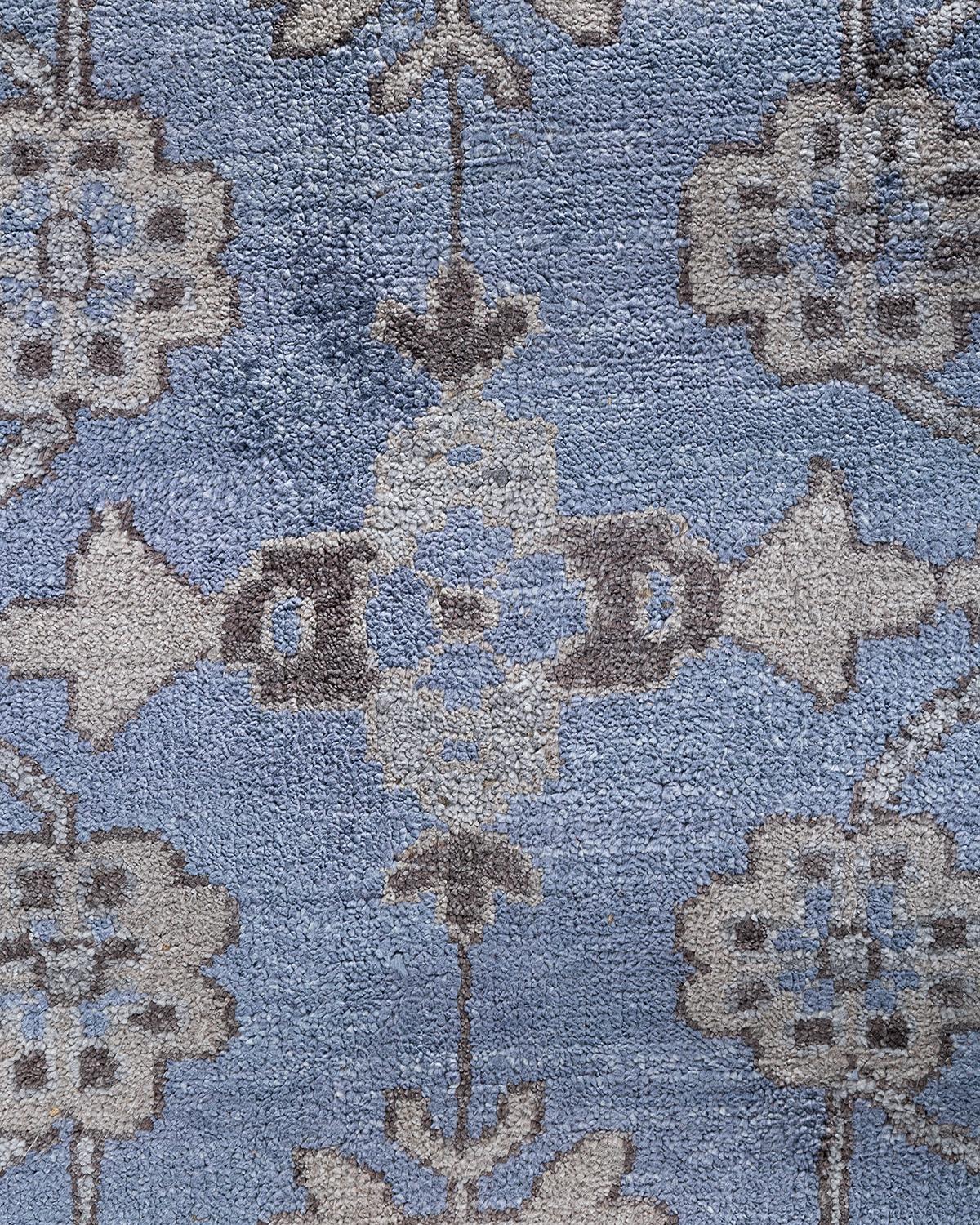 Indian Contemporary Modern Hand Knotted Floral Silk Purple Area Rug 9' 1