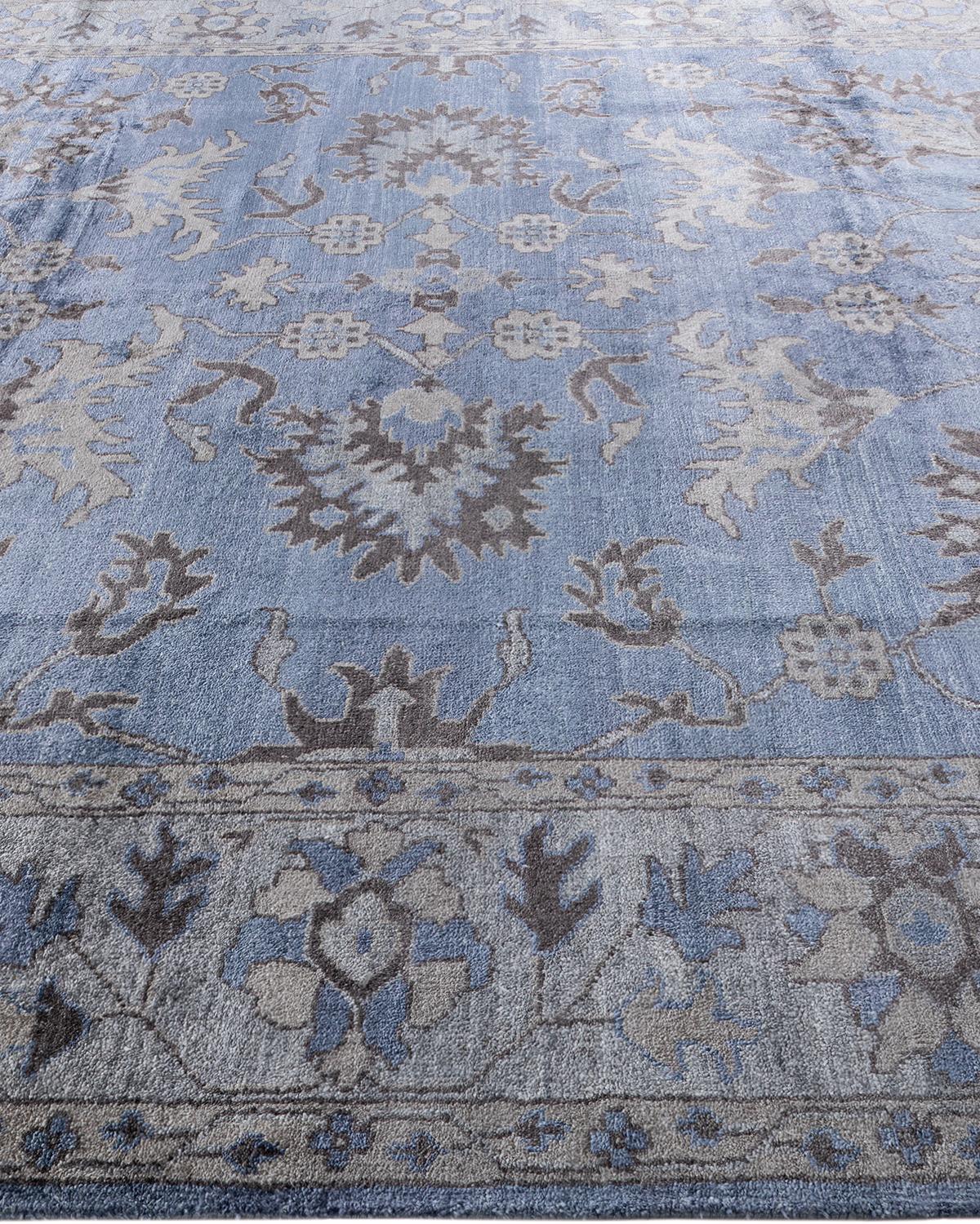 Hand-Knotted Contemporary Modern Hand Knotted Floral Silk Purple Area Rug 9' 1