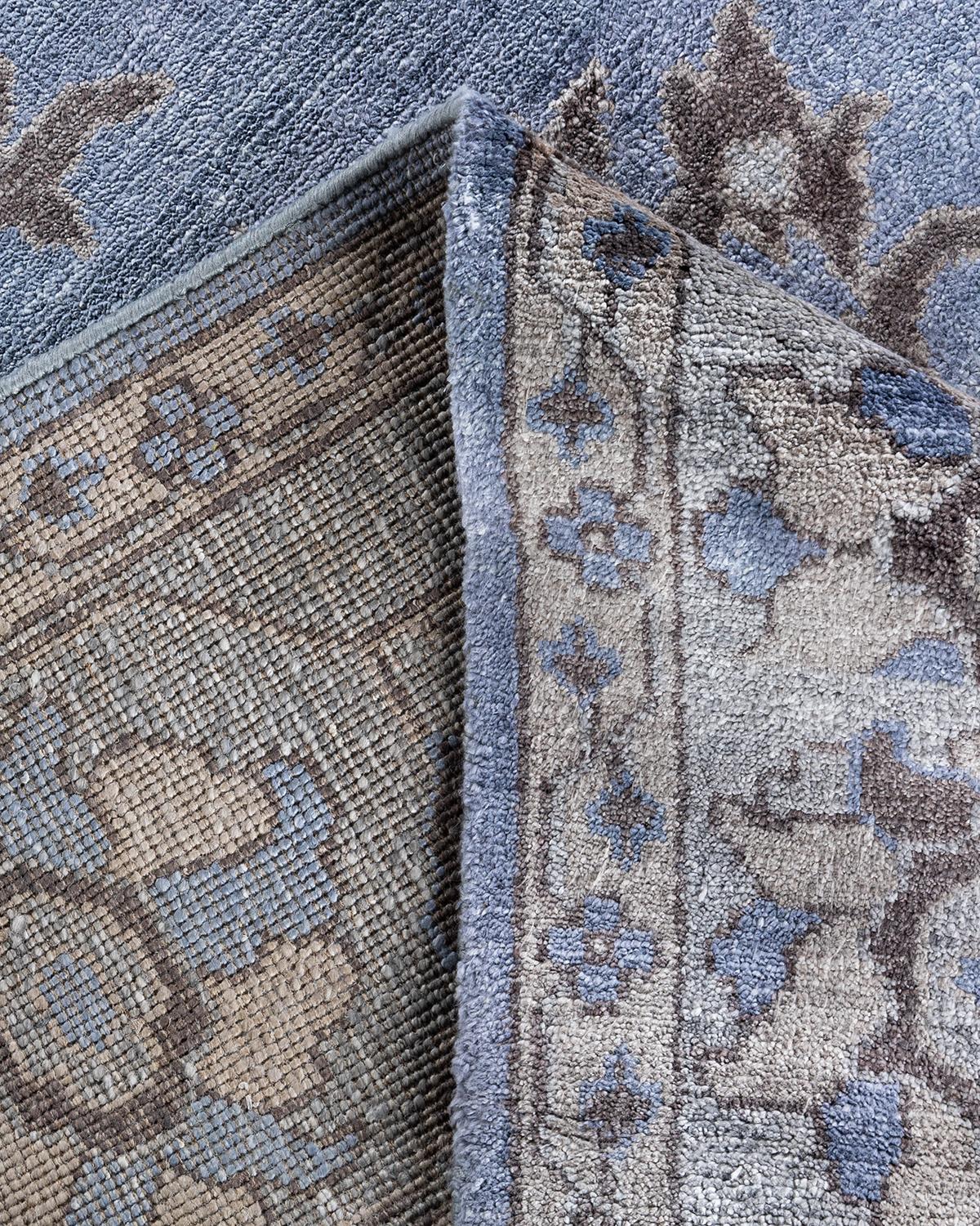 Contemporary Modern Hand Knotted Floral Silk Purple Area Rug 9' 1