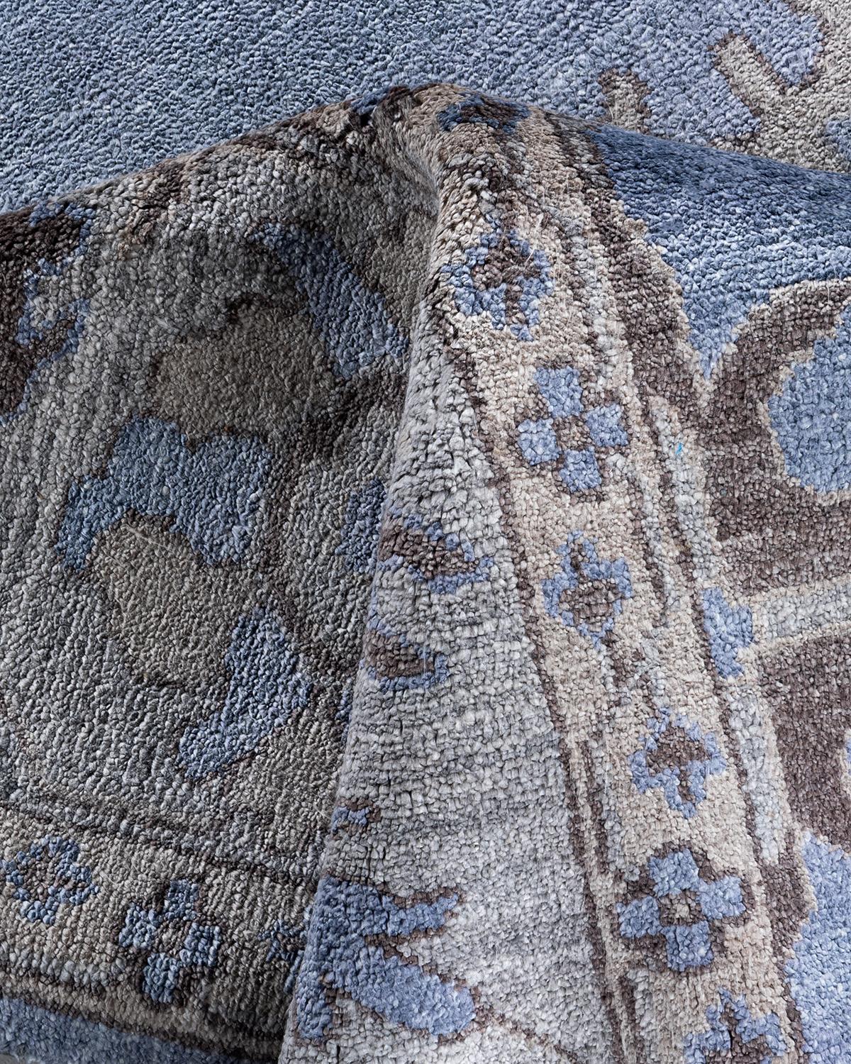 Contemporary Modern Hand Knotted Floral Silk Purple Area Rug 9' 1
