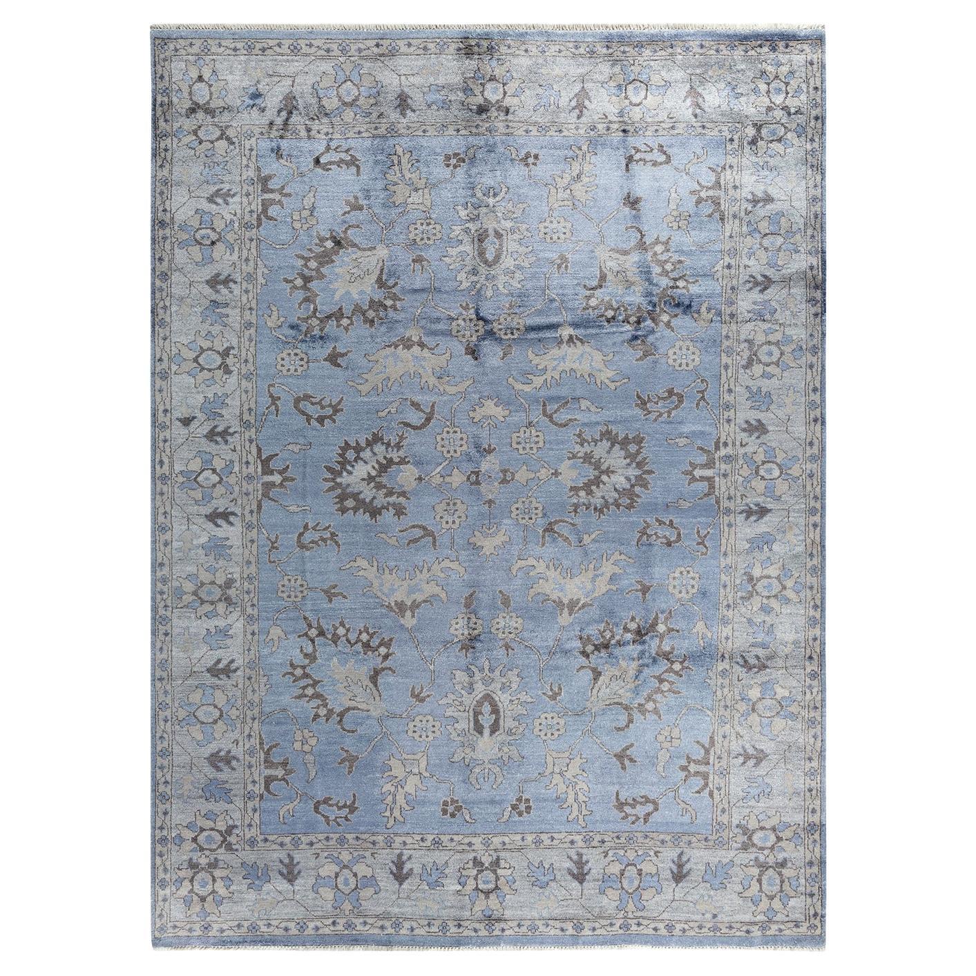 Contemporary Modern Hand Knotted Floral Silk Purple Area Rug 9' 1" x 12' 1" For Sale