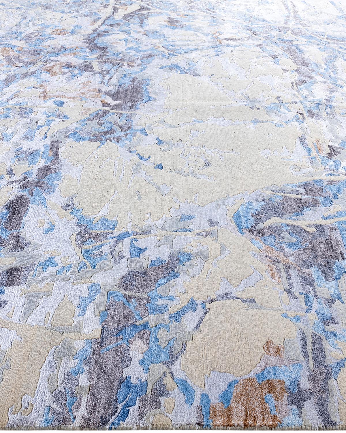 Hand-Knotted Contemporary Modern Hand Knotted Floral Silk & Wool Beige Area Rug 8' 2