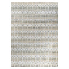 Contemporary Modern Hand Knotted Floral Silk & Wool Beige Area Rug 9' 2" x 12'2"