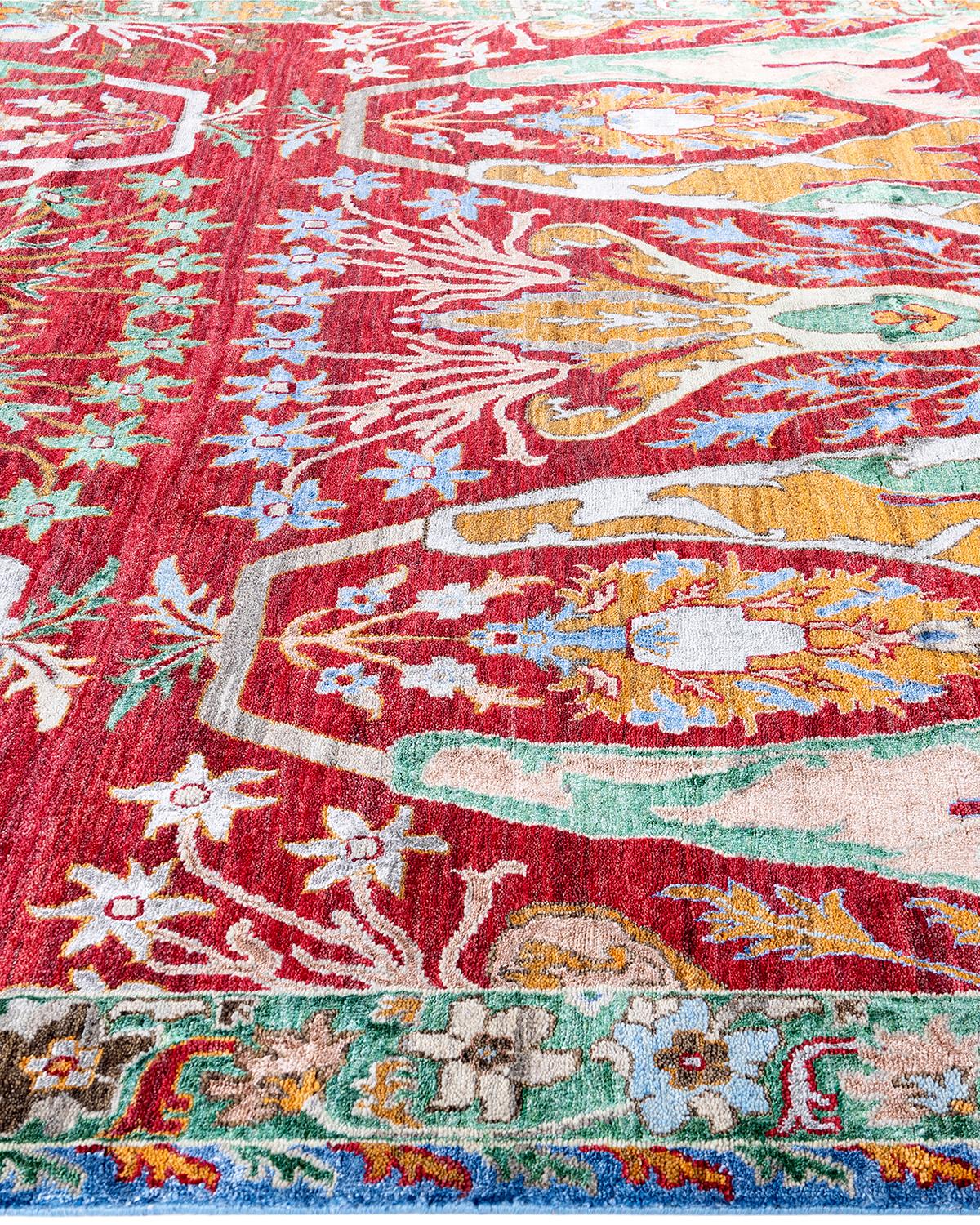 Contemporary Modern Hand Knotted Floral Silk & Wool Red Area Rug 8' 1