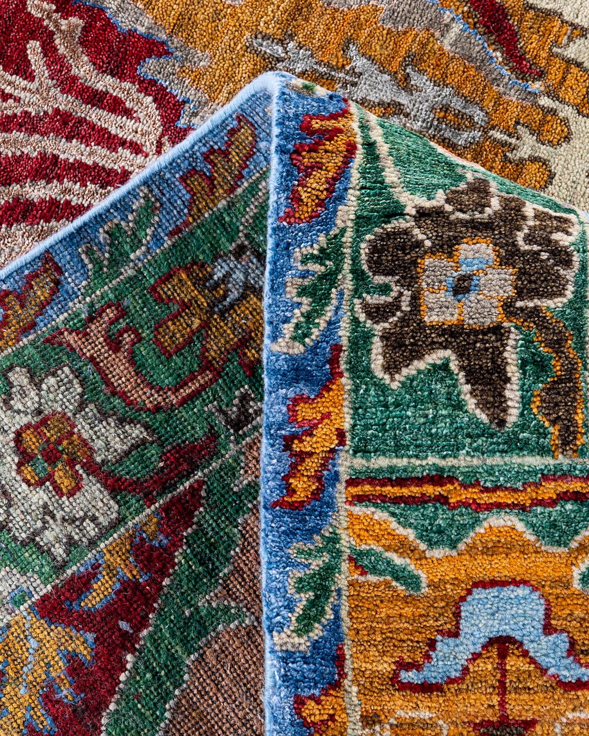 Contemporary Modern Hand Knotted Floral Silk & Wool Red Area Rug 8' 1
