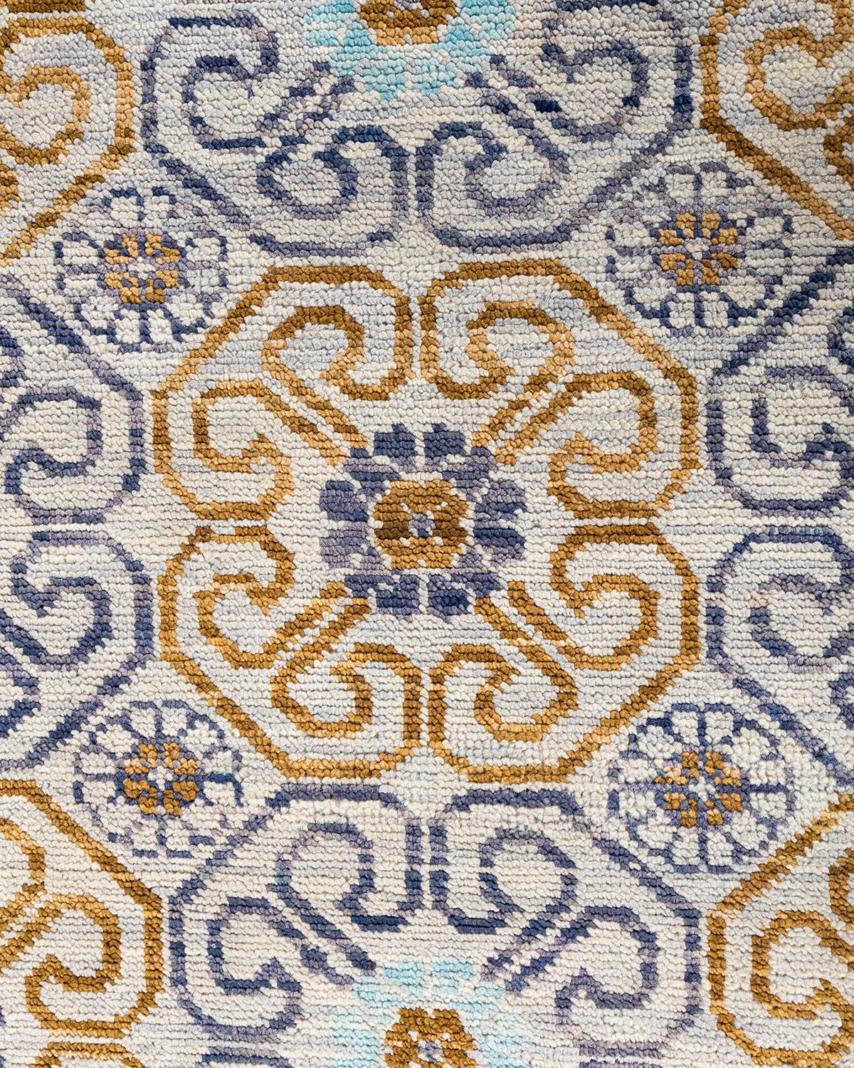 Indian Contemporary Modern Hand Knotted Floral Wool Beige Area Rug 8' 2