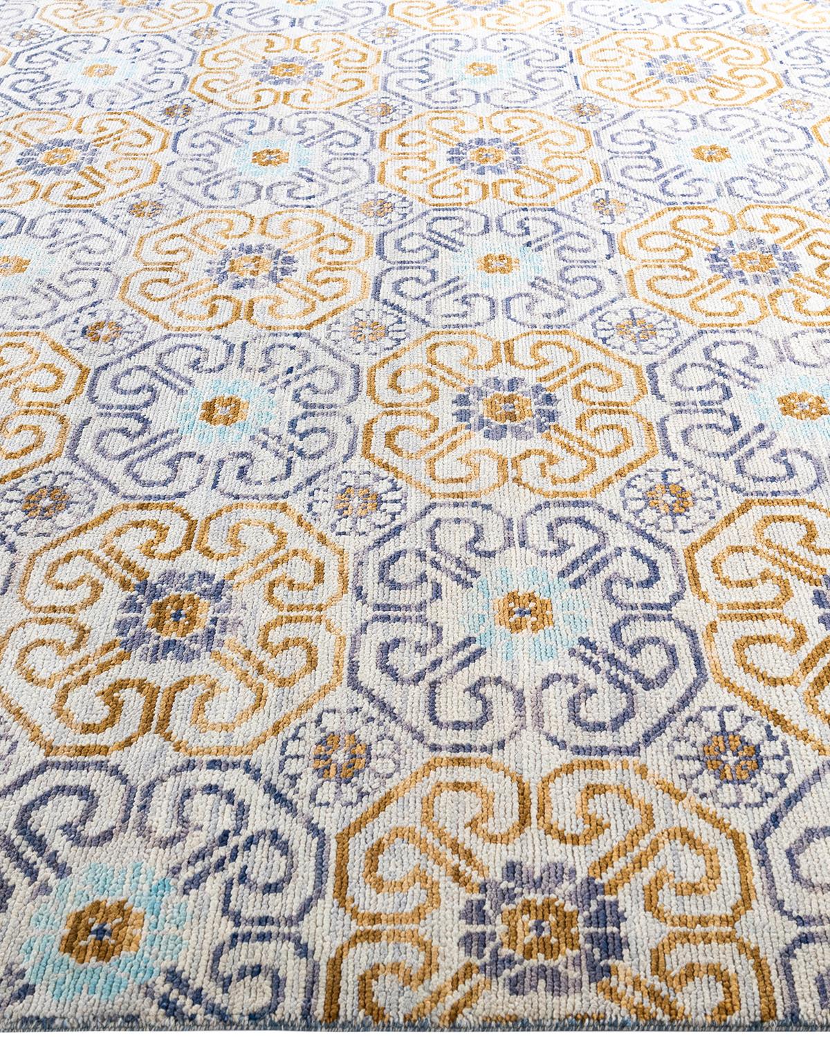 Hand-Knotted Contemporary Modern Hand Knotted Floral Wool Beige Area Rug 8' 2