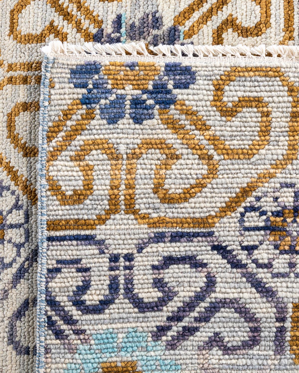 Contemporary Modern Hand Knotted Floral Wool Beige Area Rug 8' 2