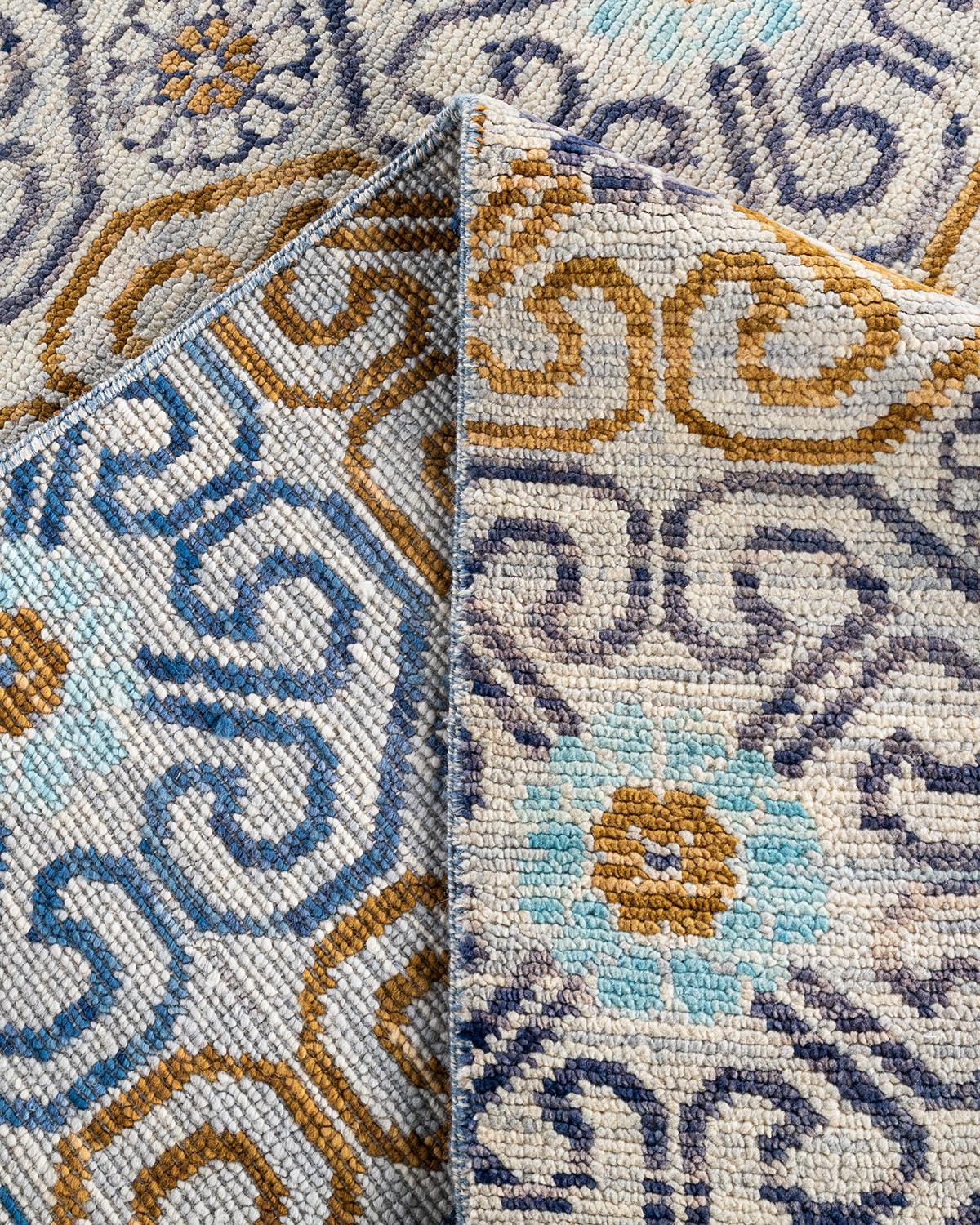 Contemporary Modern Hand Knotted Floral Wool Beige Area Rug 8' 2