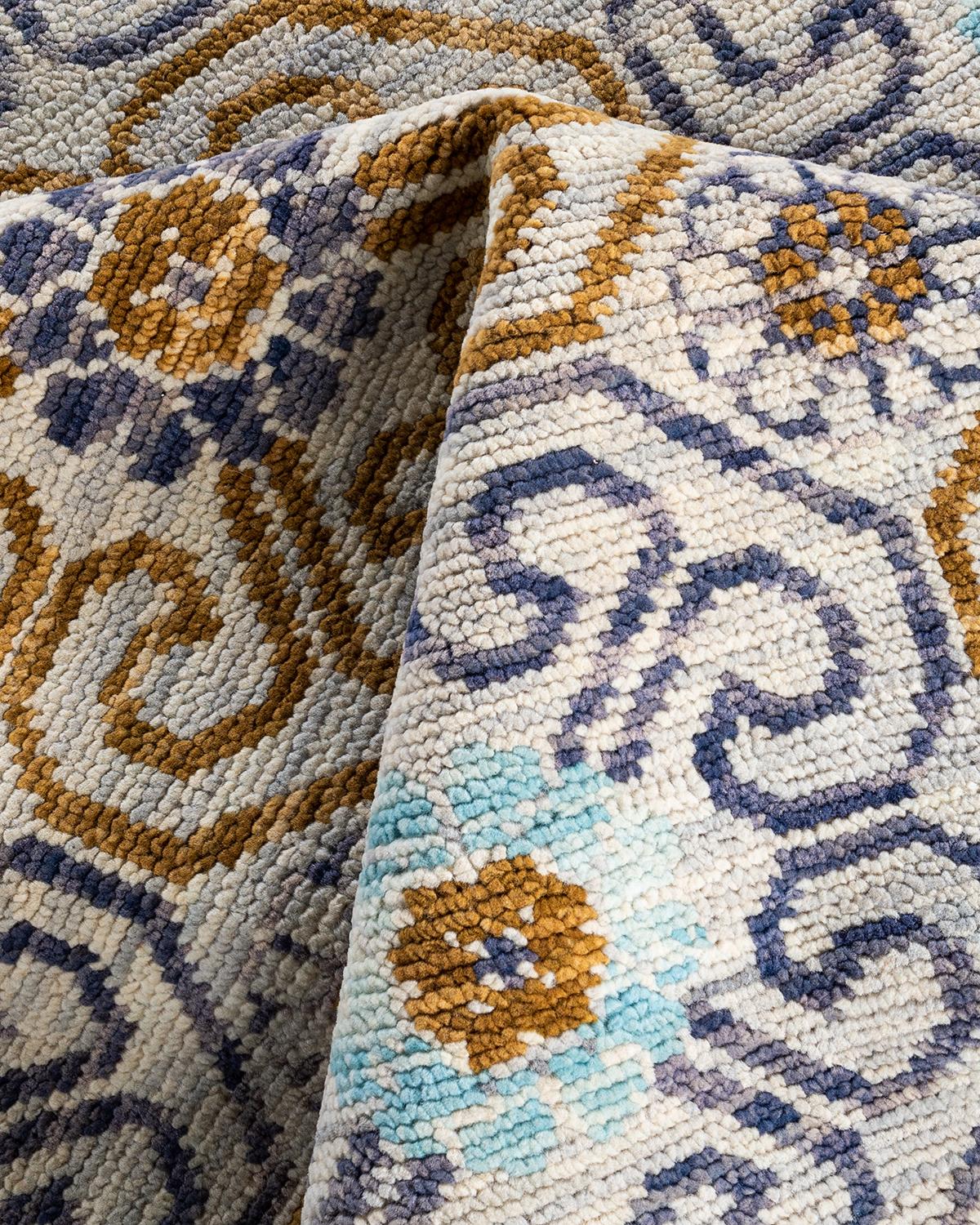 Contemporary Modern Hand Knotted Floral Wool Beige Area Rug 8' 2