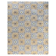 Alfombra moderna contemporánea de lana anudada a mano con motivos florales, beige 2 x 5 cm